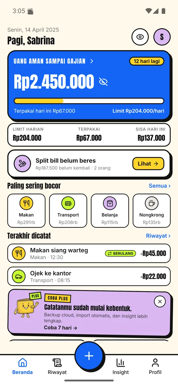 DUID mobile product preview: daily balance, spending limits, and recent transactions.